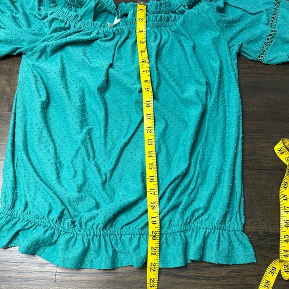 NY Collection Turquoise Blouse with flared sleeves - Picture 8 of 9